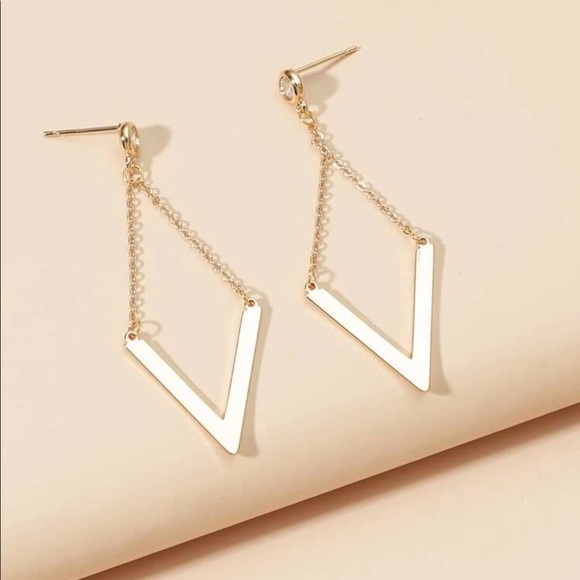 Gold Tone Geometric Dangle Earrings - Picture 3 of 3